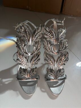 Giuseppe Zanotti Coline Silver Embellished Wing Heels